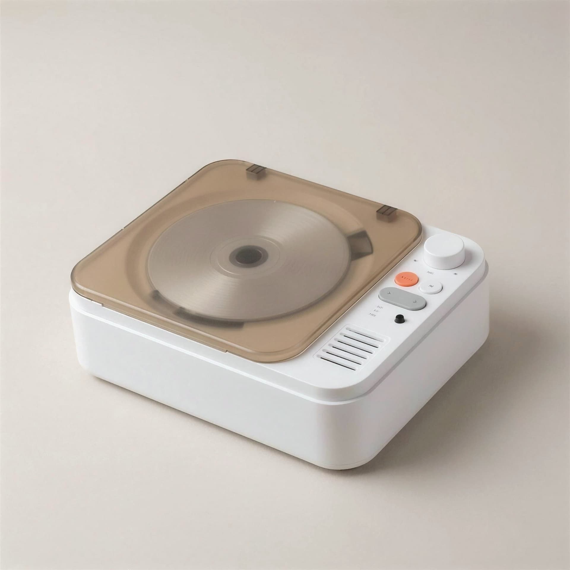 화이트 플랫 CD 플레이어, 스모크 덮개를 닫은 모습