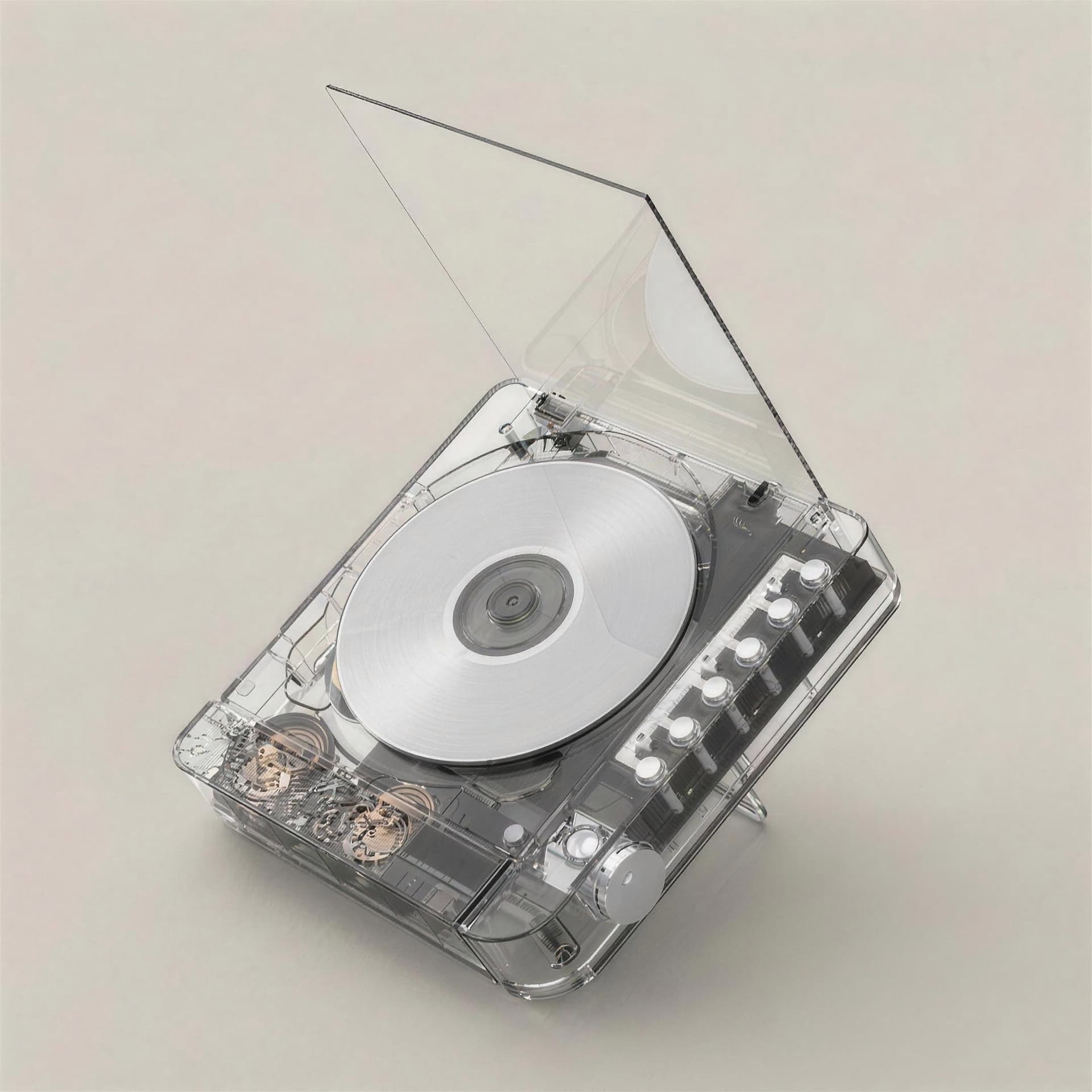 투명 CD 플레이어, 덮개를 열고 CD를 올린 모습